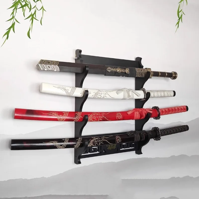 4 Layers Wall Mount Katana Holder Wooden Sabre Stand Sword Holder Display Wall Rapier Support Katana Umbrella Shelf Organizer