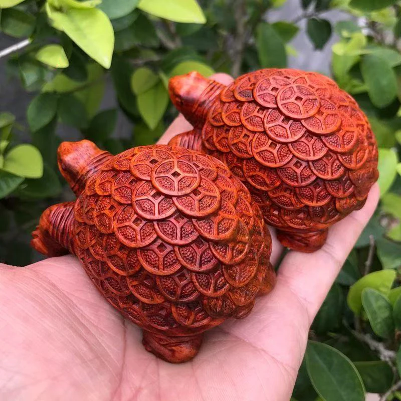 Hand-Carved Rosewood Coin Turtle Statue Chinese Feng Shui Wealth Luck Figurine Home Office Car Decor Collectible Gift