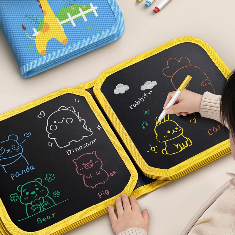 Children Magic Blackboard Educational Kids Games Coloring Books Kids Toys to Draw 6 Pages Erase Boards with Water Chalk Pens