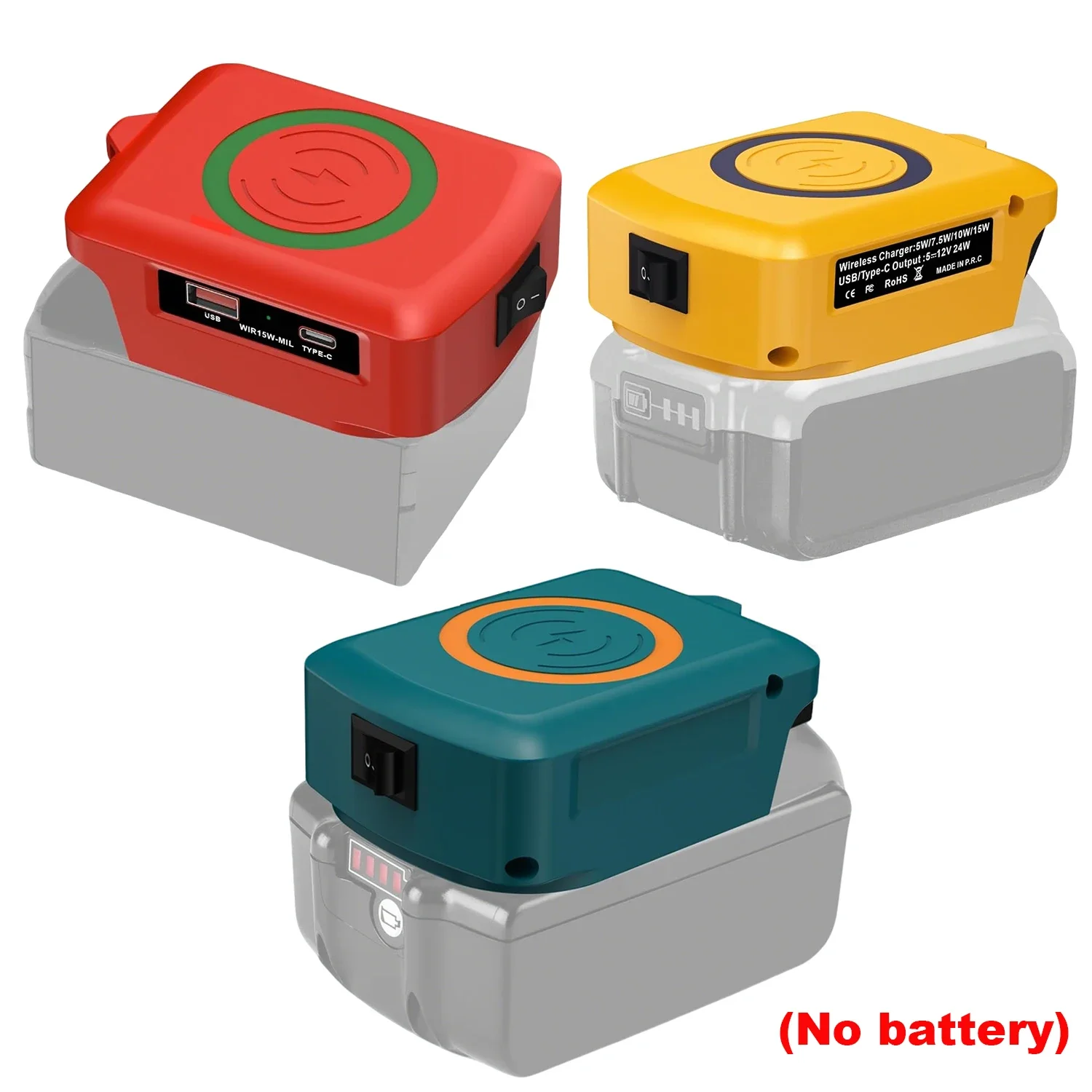 Wireless Phone Charger for Makita Dewalt Milwaukee Li-ion Battery USB Adapter with Type-C Charges Port Portable Power Bank 18V