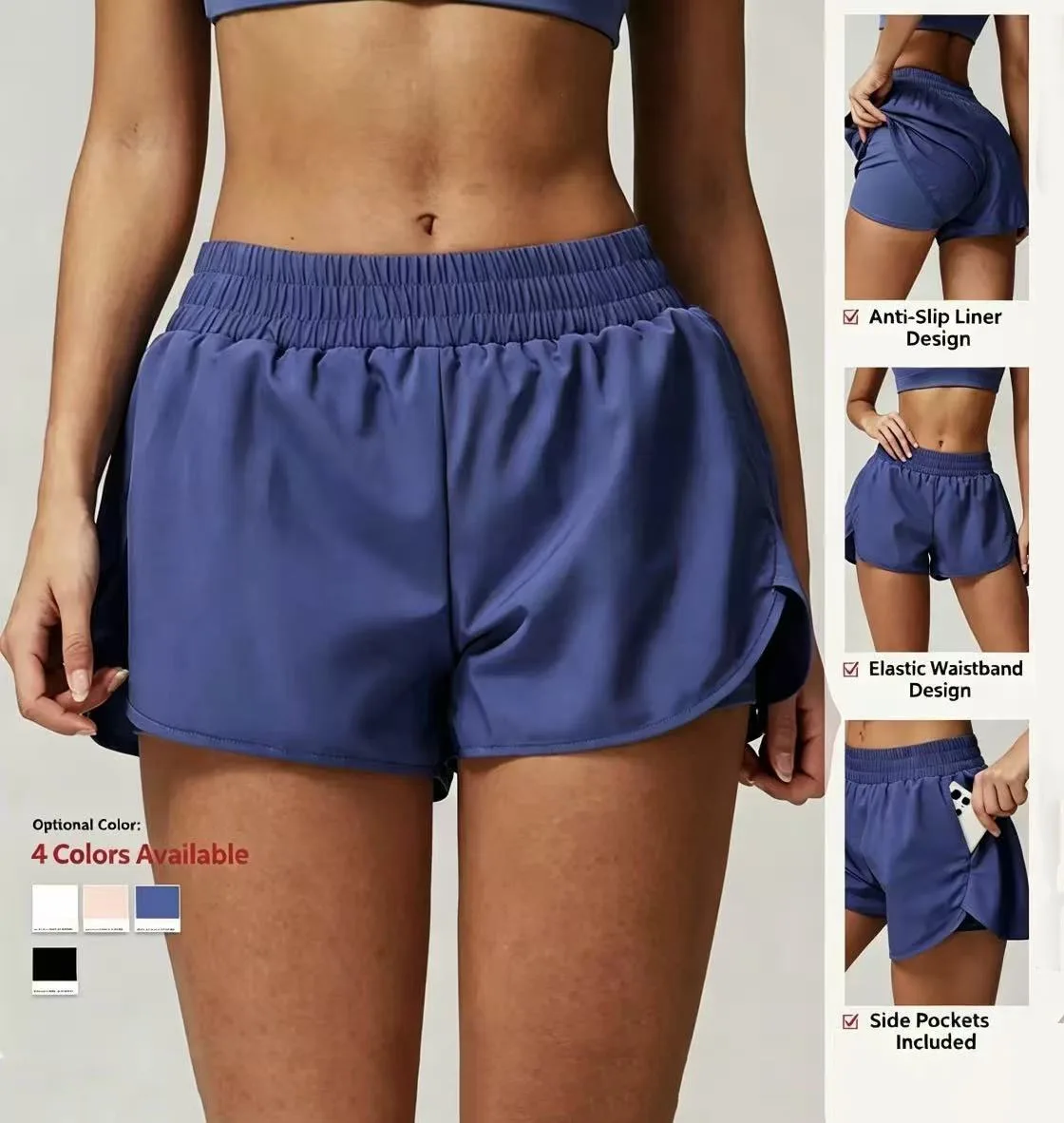 Yoga Shorts Women Fitness Shorts Running Cycling Shorts Breathable Sports High Waist Workout Gym Shorts Pocket Fake Two Pieces