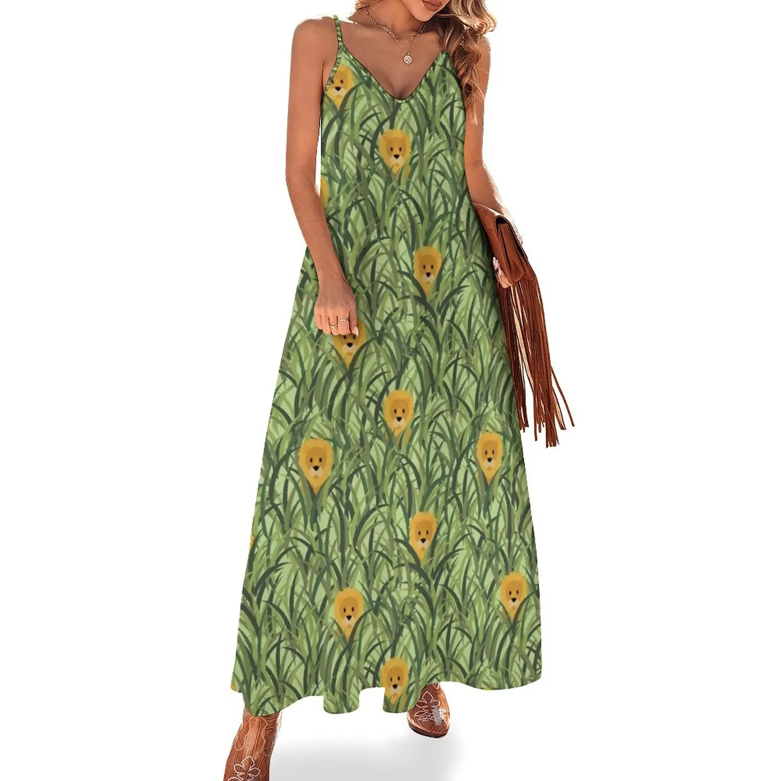 

Lion in Wait - tawny gold lions in the tall grass Sleeveless Dress sexy short dresses daring long dresses for women