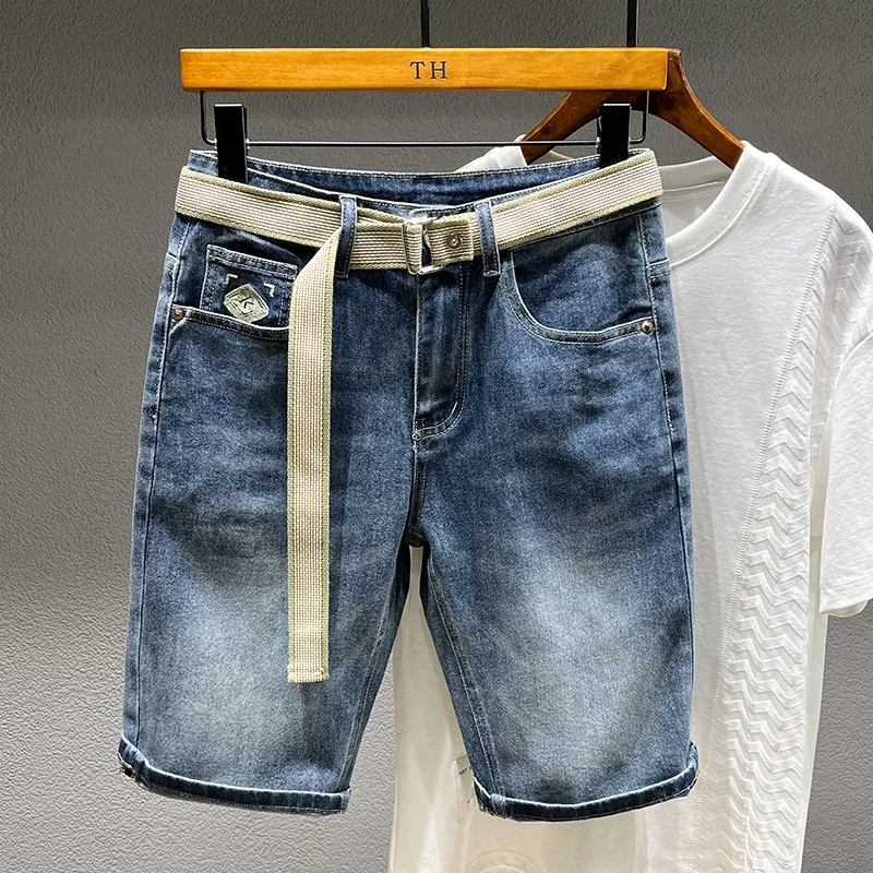 

Pop Summer Classic Men's Denim Shorts Light Blue Cotton Straight Trendy Loose Short Jeans Stretch Cozy Brand Clothing Male Short