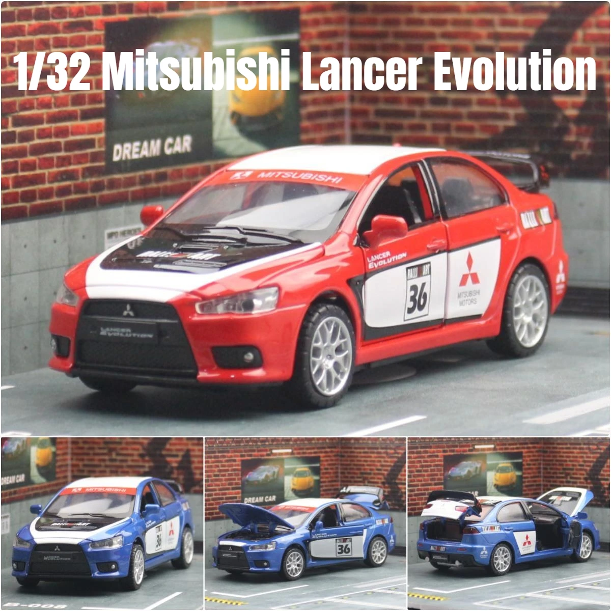 1/32 Mitsubishi Lancer Evolution WRC Rally Toy Car Model Diecast Metal Miniature Sound Light Pull Back Collection Gift For Kid