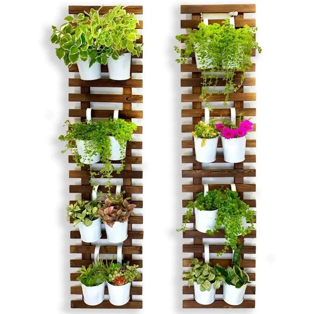 

2 Pack Wooden Hanging Planters, Large Indoor Outdoor Wall Mount Pot Holder Stand, Green Herb Decor, 47.2 (120cm)