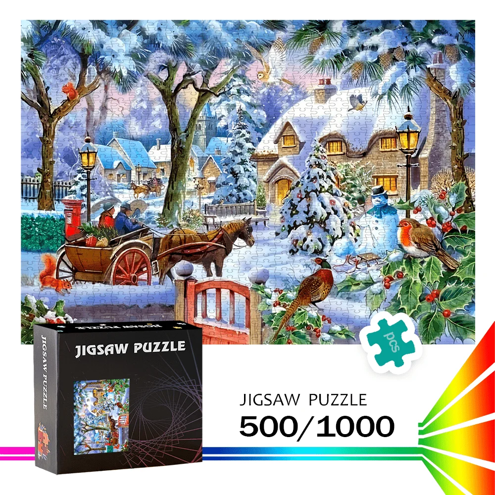 

5001000 шт. Пазл Зимняя Снежная Деревня | Большой пазл Challenge с блокирующими деталями, подходящий для подарков на Рождество и день рождения