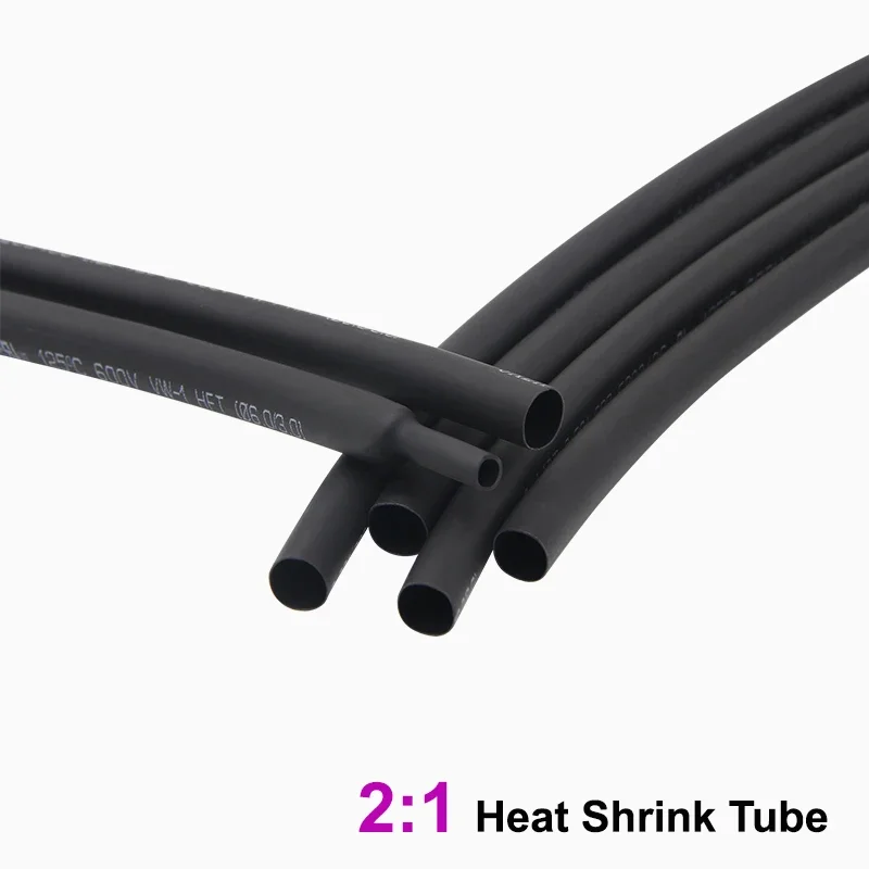 

1/3/5M Black 2:1 Heat Shrink Tube Dia. 0.6mm ~ 100mm Wire Repair DIY Shrinkable Cable Protector Tubing Sleeving Wrap Case Cover