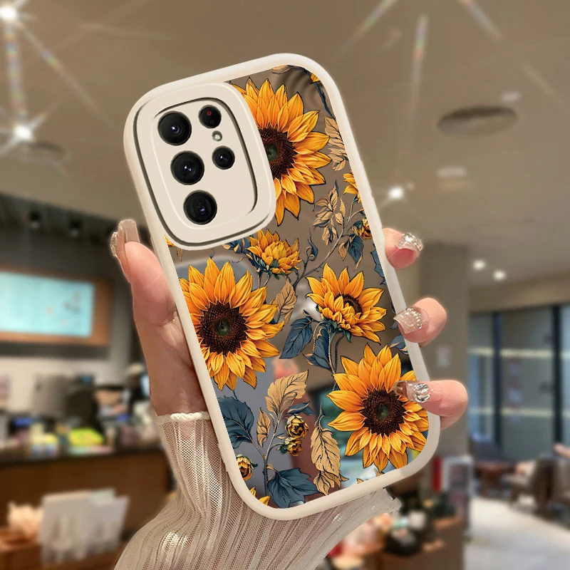 S24 S 24 Summer Flower Soft Case For Samsung Galaxy S20 Plus S21 FE S22Ultra S23 S 23 S24 Plus Note20 Shockproof Mirror Cover