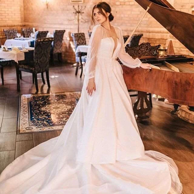 

Beach 2 In 1 Romantic Exquisite Wedding Dress 2023 Modern Satin A-Line Court Train Bridal Gown Princess Vestido De Novia