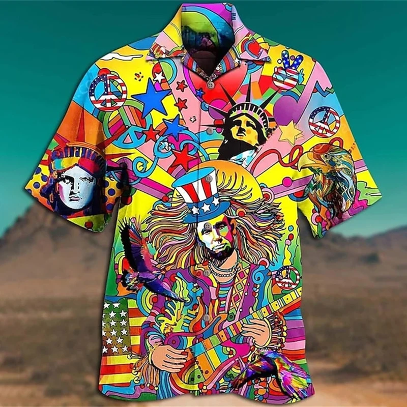 Camisa havaiana vintage solta masculina, manga curta, moda de praia, desenho animado 3D, blusa exterior, roupa casual, 2024