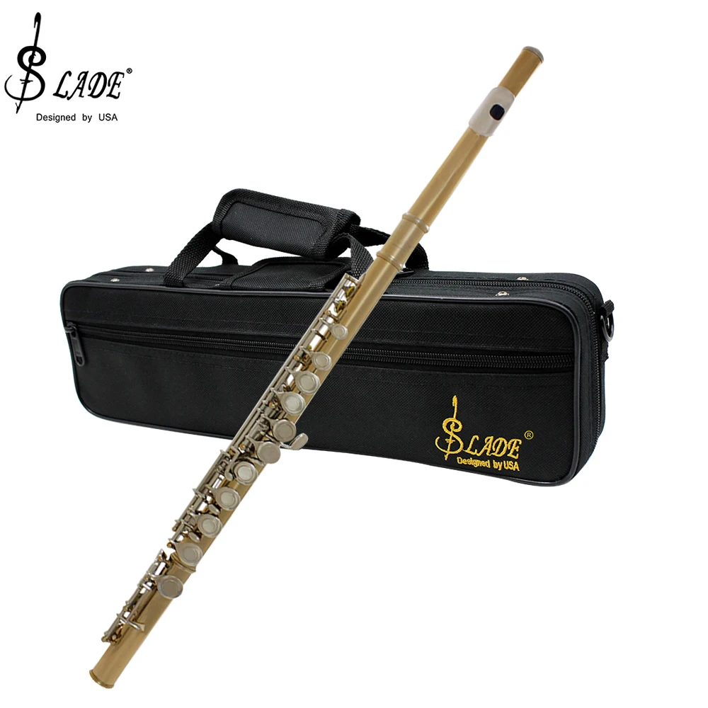 

SLADE 16 Closed Open Holes C Key Flute Professional Gold Silver Concert Flute with Box Cleaning Cloth Stick Gloves