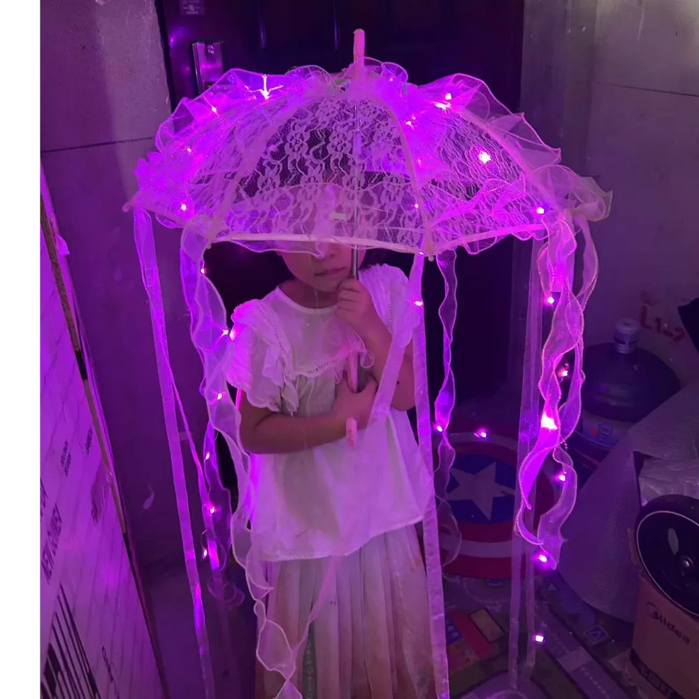 

LED Red Lace Decorative Umbrella Air Beach Parasol Princess Chinese Japan Umbrella Drama Craft Cosplay Paraguas Inverso Kids