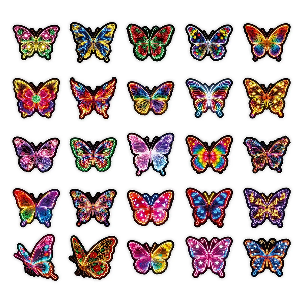 

10/30/56pcs Colorful Neon Butterfly Stickers Aesthetic Cartoon Sticker Suitcase Water Bottle Phone Funny Graffiti Decals Packing