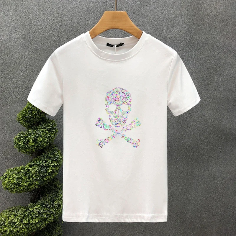 High Quality Style Luxury Brand Cotton Bone Print Couple Tees Summer Harajuku Women Short Sleeve T-shirt Asian Size S-5XL