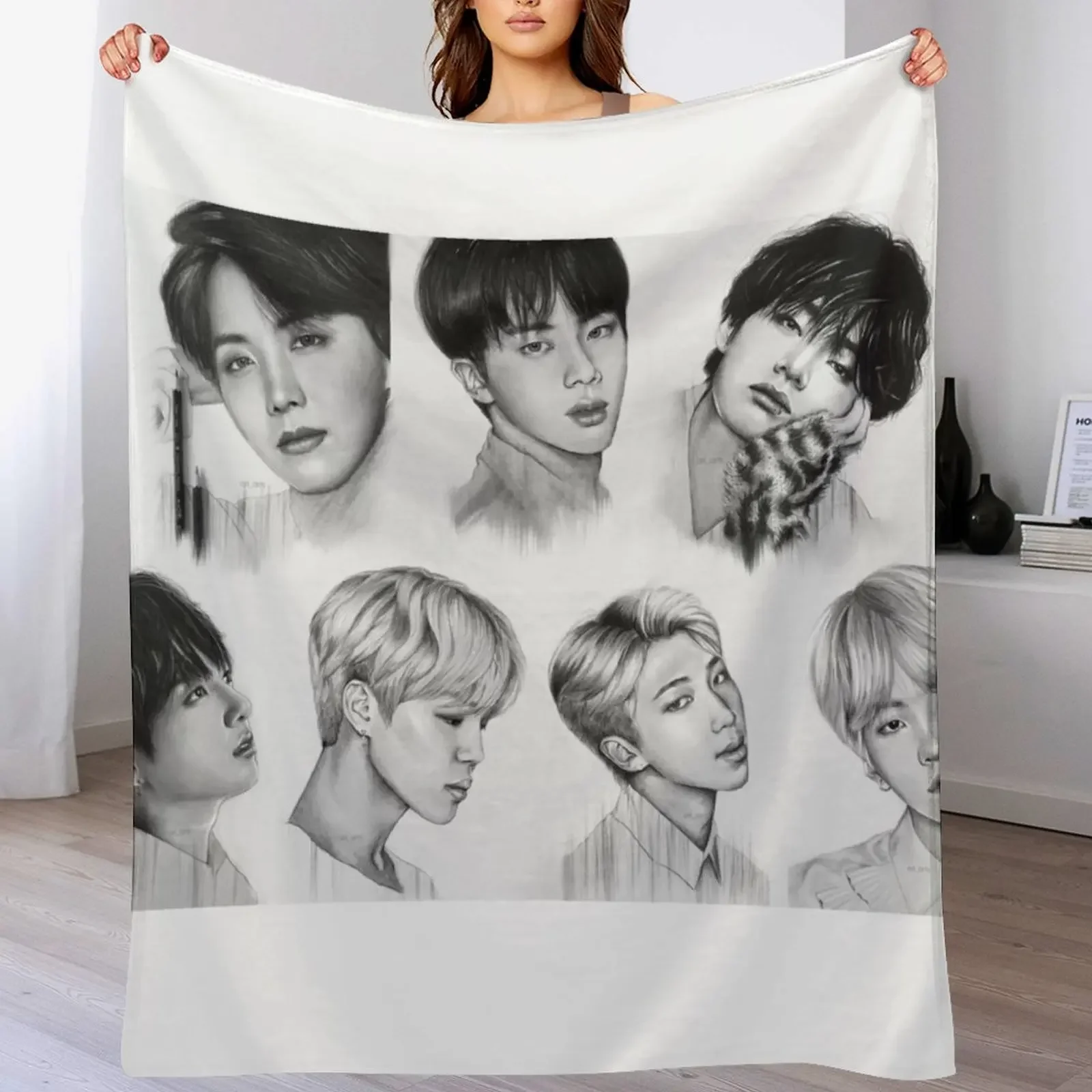 

OT7 pencil drawing Throw Blanket Softest Furry Beach Blankets Sofas Of Decoration Blankets