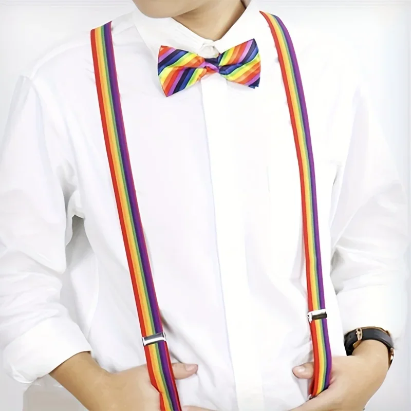 حمالات قوس قزح للرجال - تصميم نابض بالحياة مع مرونة قابلة للتعديل و3 مشابك آمنة - بنطلون متين للياقة البدنية #3