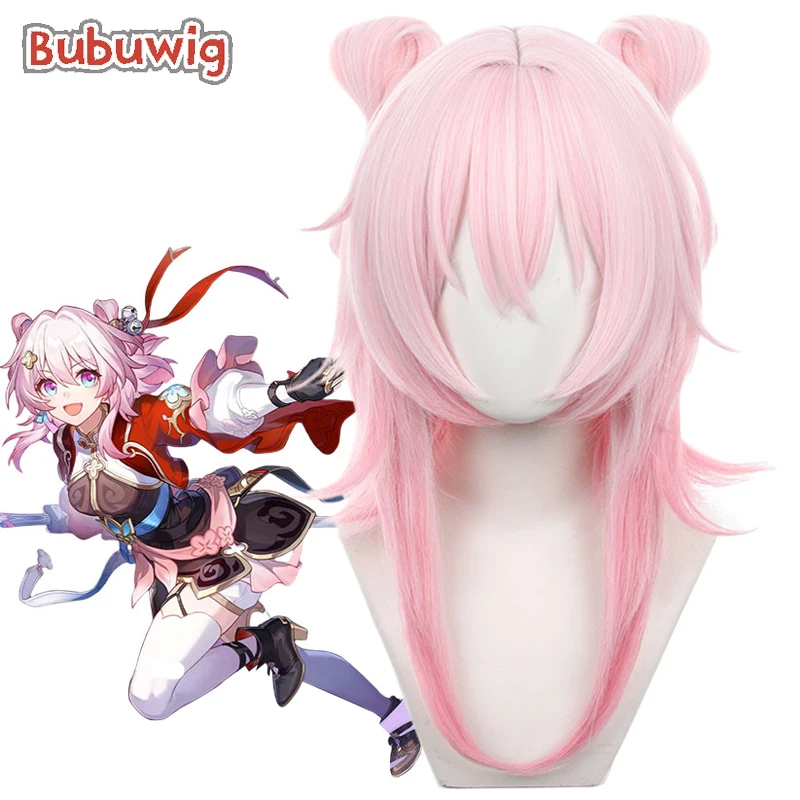 

Bubuwig Synthetic Hair March 7th Cosplay Wigs Honkai: Star Rail March 7th 50cm Long Straight Pink Wig With Bow Heat Resistant