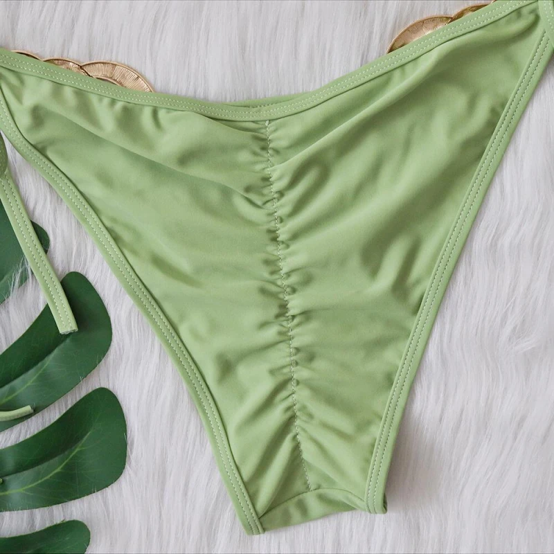 Swimsuit Metal Accessories Hollow Bikini Solid Color Strapless Tie Women's Swimwear