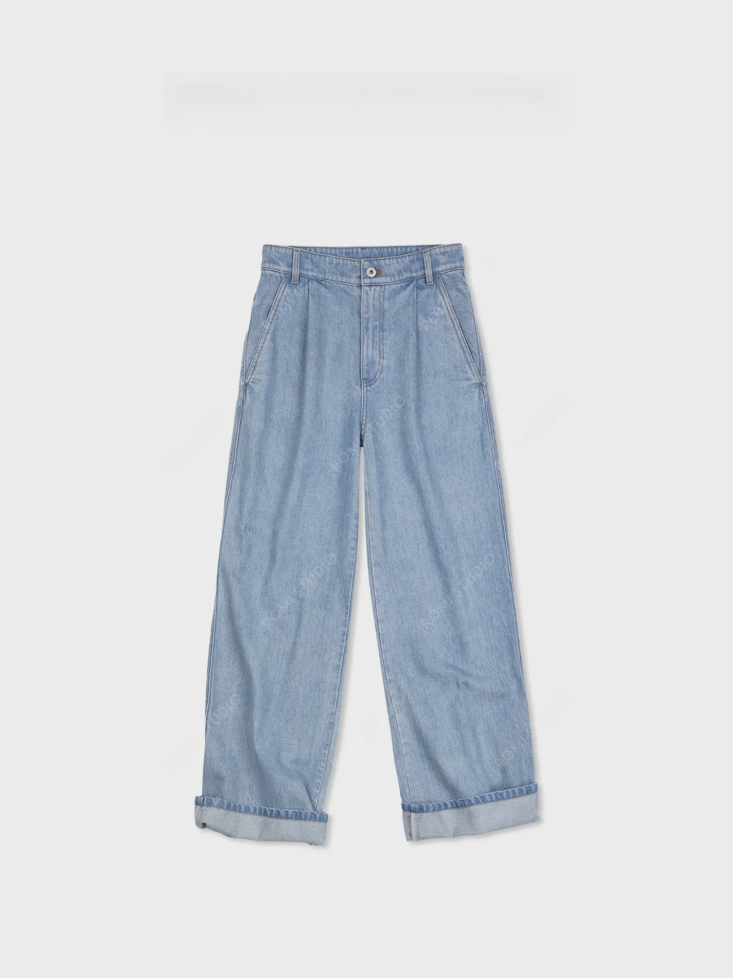 

High Waist Wide Leg Cotton Denim Jeans Retro Washed Casual Straight Cut Ladies Trousers Comfortable Fit Spring Seasonal