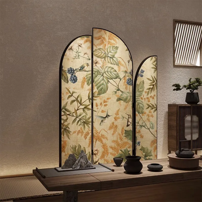 Movable Foldable Chinese‑Style Screen Partition, Living‑Room Decor Room Divider