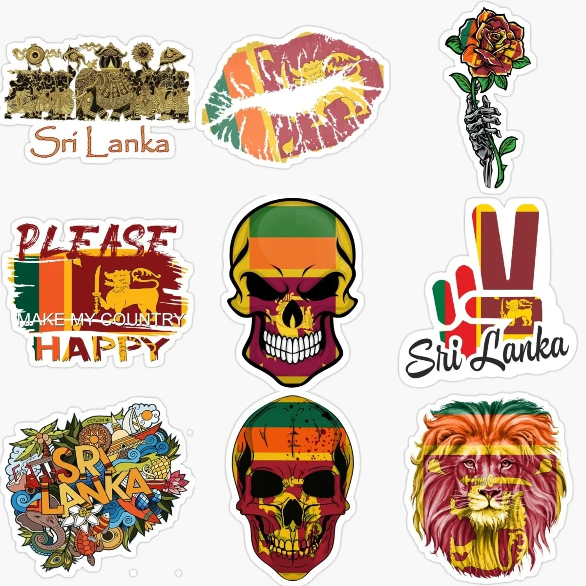 

Sri Lanka Flag Skull Creative PVC Waterproof Stickers Accessories for Decorate Car Van Wall Room Fridge Helmet Camper Bumper