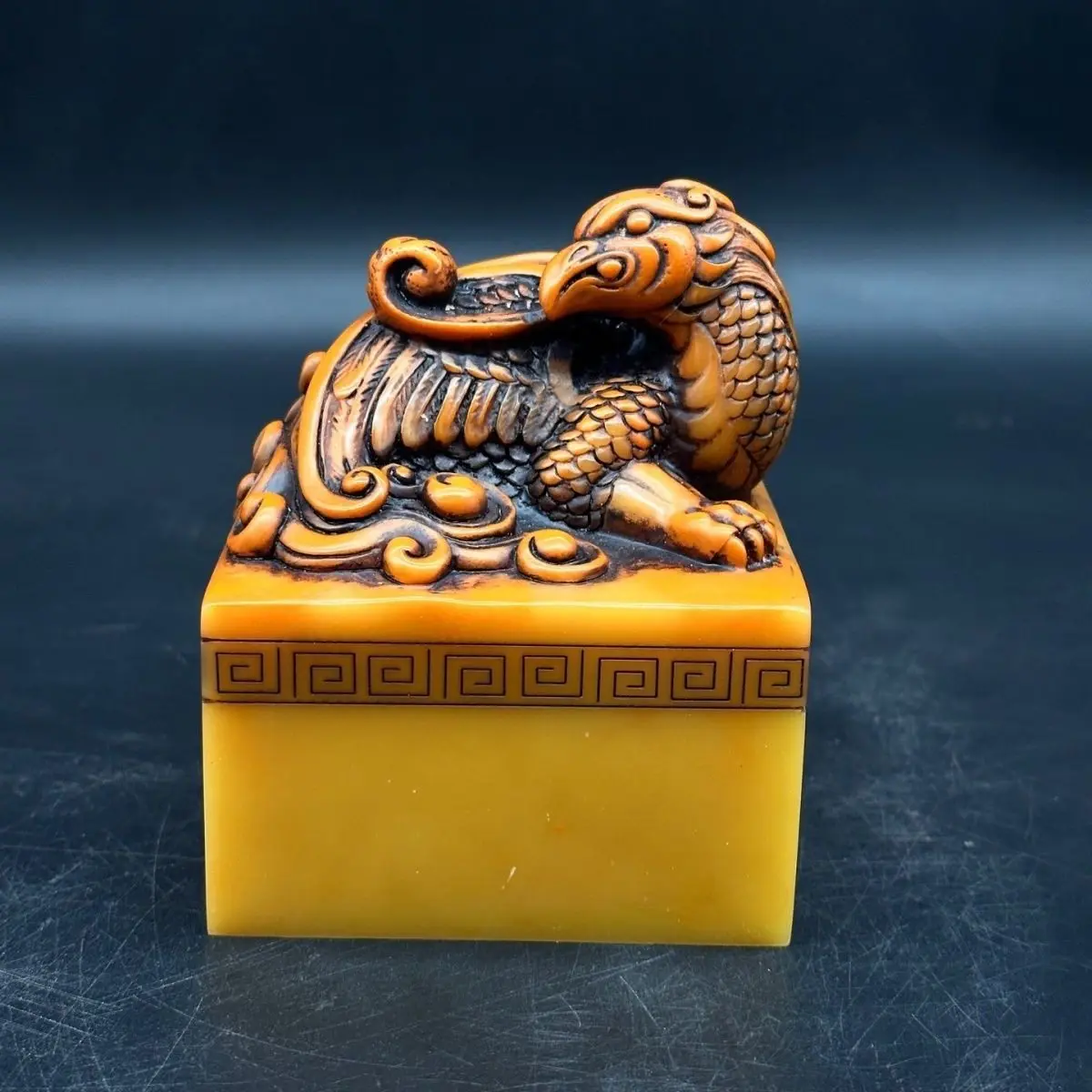 Antique Collection Vintage Chinese Phoenix Carving Seal Imitation Tianhuang Shoushan Stone Desk Decor Collectible Ornament