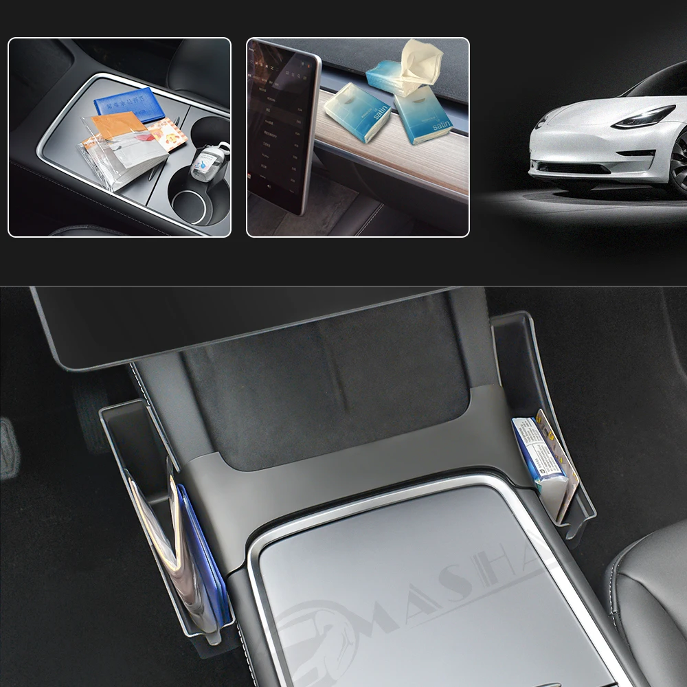 For Tesla Model 3 Model Y 2021 2022 Accessories Center Console Side Storage Box Central Control Black ABS Conjoined Case