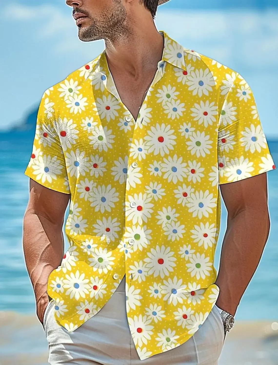 3D Printed Daisy  Men's Floral Hawaiian Shirt Party Home Holiday Summer Turndown Aloha shirts Short Sleeve Polyester Shirts