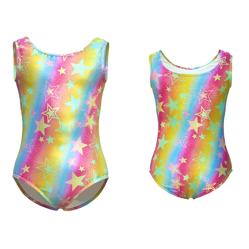 ثياب الجمباز للفتيات الصغار الملونة الخماسي بلا أكمام تانك يوتار لون عشوائي