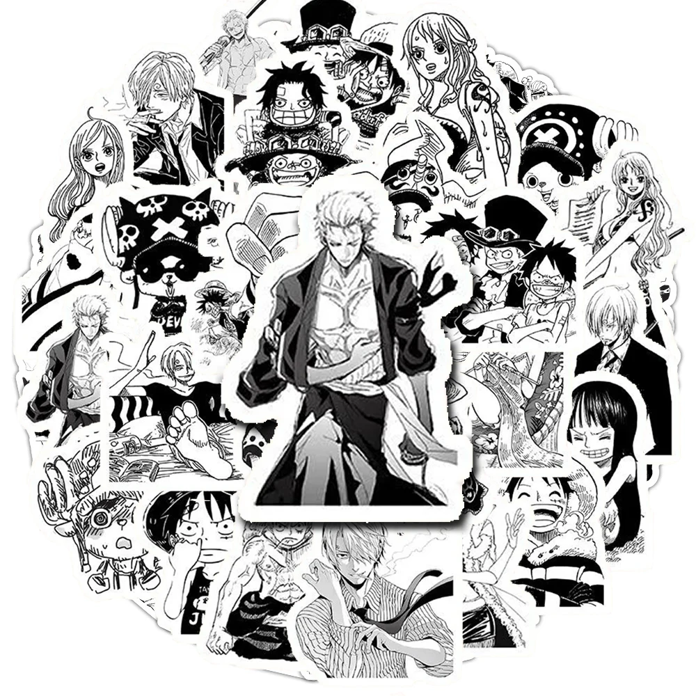 

10/30/50/100pcs Luffy Anime ONE PIECE Stickers Black White Zoro Cartoon Decals DIY Phone Suitcase Notebook Cool Kid Sticker Toys