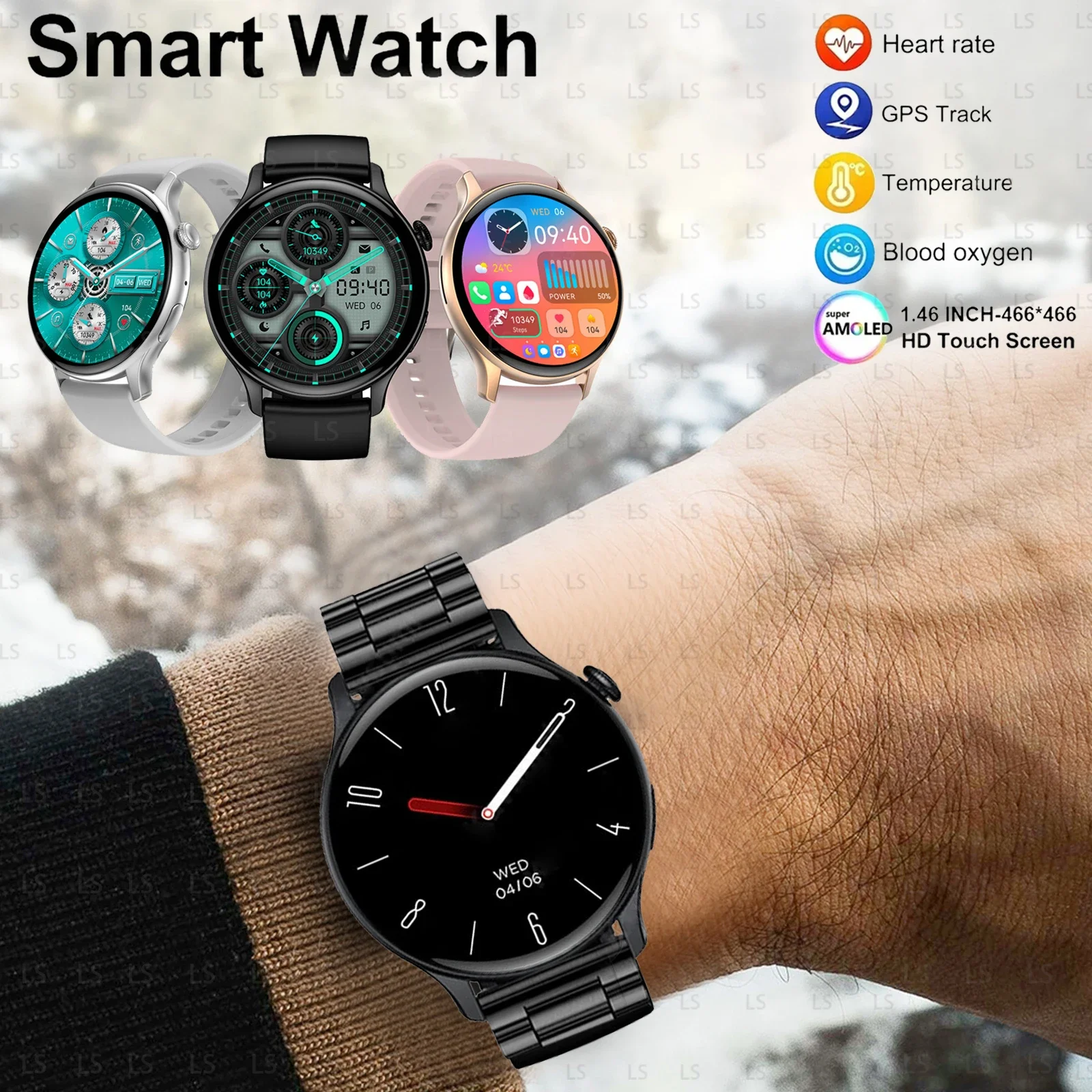 New Women Men Smart Watch Ladies 466*466 HD Screen Health Tracker Sports Voice Bluetooth Call Smartwatch Women For Huawei Xiaomi