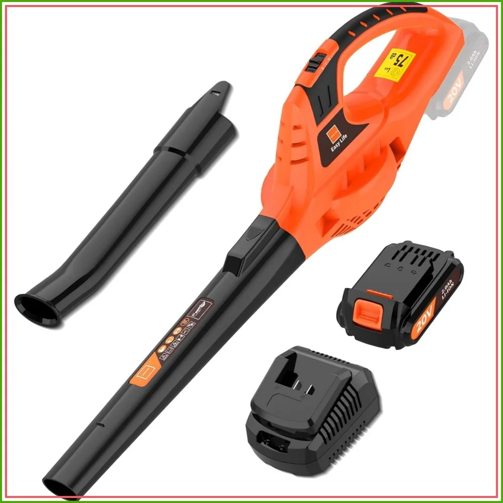 21V Cordless Leaf Blower with 2.0Ah Battery & Fast Charger, Handheld Electric Lightweight Blower, Adjustable Speeds for Lawn Patio Yard Cleaning