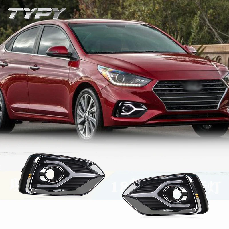 

Car Modified LED DRL Daytime Running Light With Yellow Turning Signal Fog Lamp For Hyundai Accent 2018