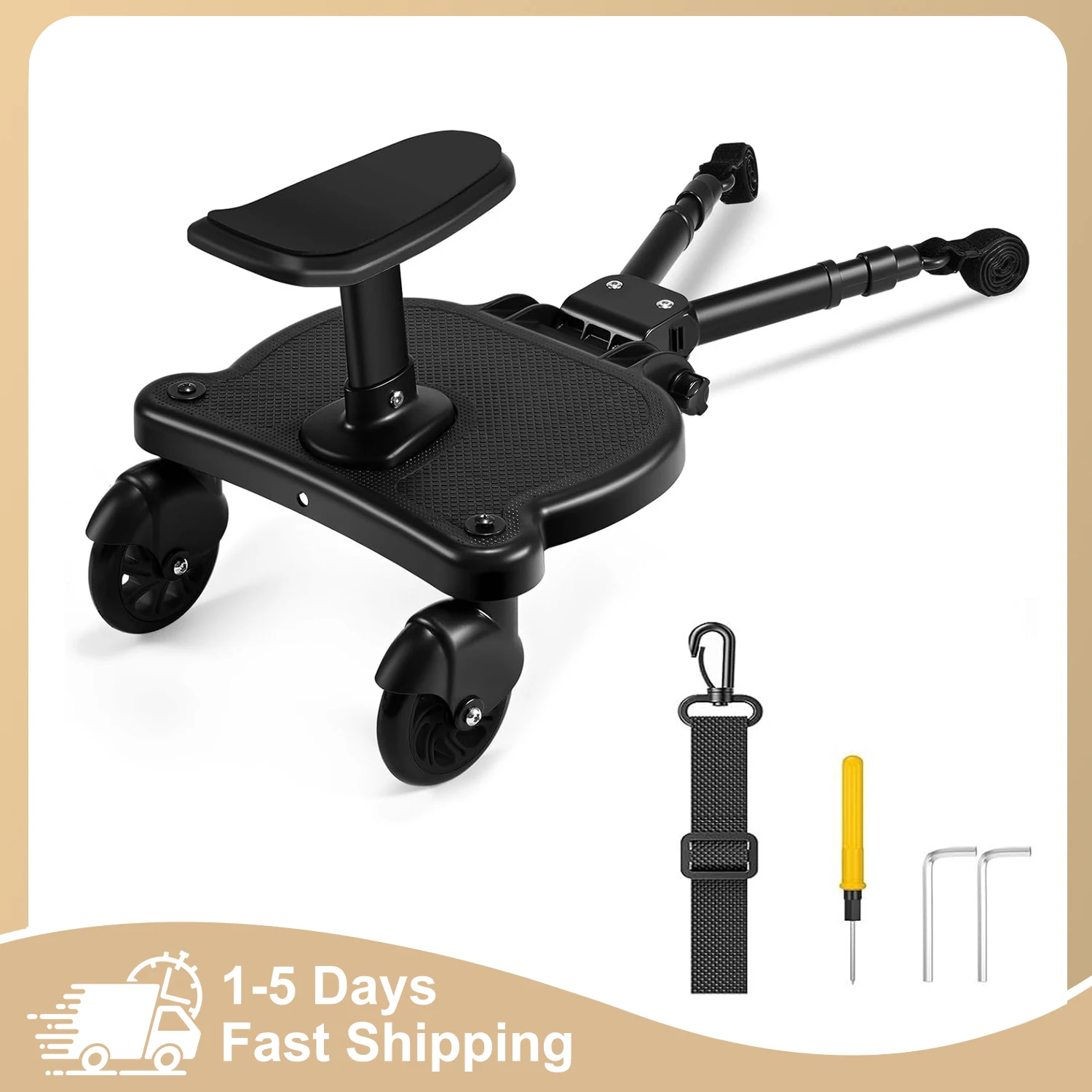 Plateforme et siège universels 2-en-1 pour poussette, repose-pieds enfant, marchepied bébé, 25 kg, 360° °   Roues