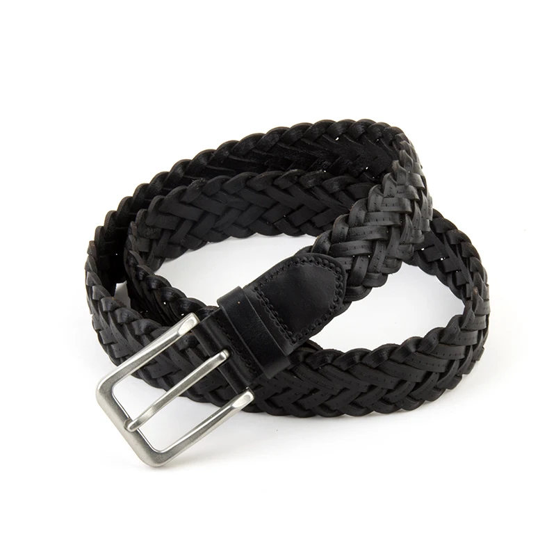 

DONNAIN Braided Leather Cowhide Men Belts Metal Square Buckle Male Woven Design Adjustable Belt Accessories Handmade