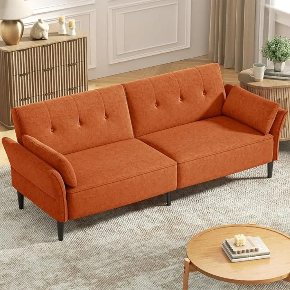 

89” Futon Sofa Bed, Comfy Futon Couch Bed with 2 Square Pillows, Convertible Sleeper Sofa with Adjustable Backrest