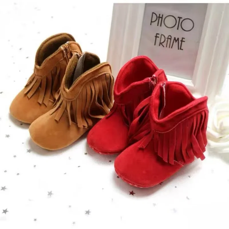 Spring and Autumn Winter New Baby Boots Tassel Boots Fashion Soft soled Women's Baby Shoes Sneakers 0-1 Year Old Zipper Style