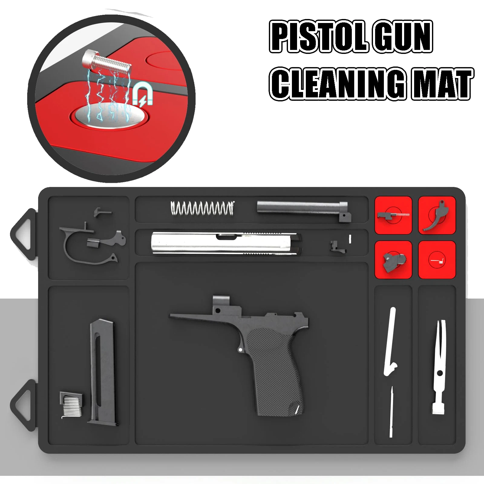 Pistol Gun Cleaning Mat Thick Gun Cleaning Pad with Magnetic Organizer Parts Tray Anti-Slip Rubberized Handgun Revolver Gun Mat