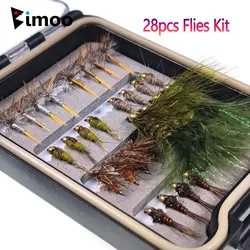 28pcs Flies Kit w/ Waterproof Box Adams Dry Fly Hare's Ear Nymph Elk Hair Caddis' Fly Woolly Bugger Streamer Trout Fishing Lures