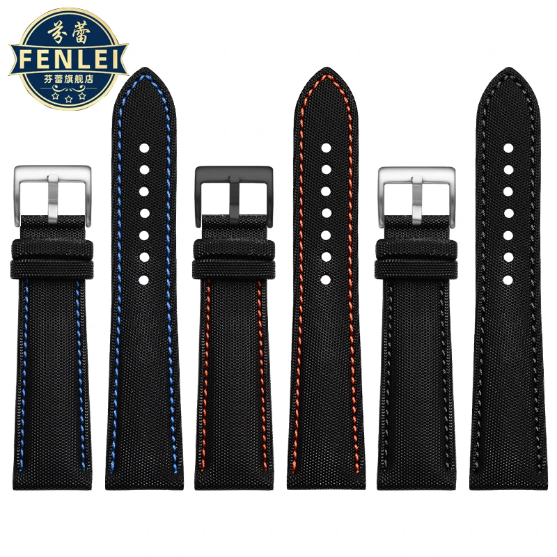 Tali jam tangan kulit nilon, 20 22mm 24mm serat nilon untuk TAG Heuer F1 tali selam mobil Rossini 519955 Mido Longines kanvas gelang