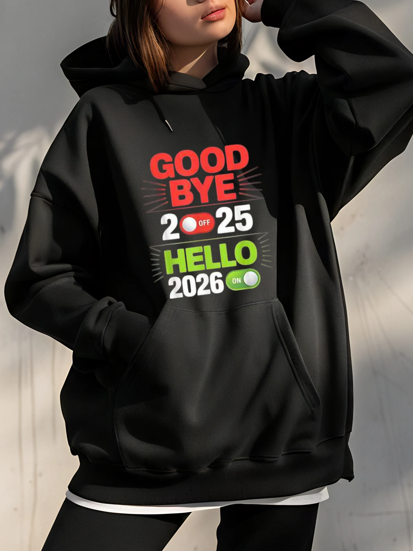 

Goodbye 2025 Hello 2026 Толстовка с принтом унисекс Повседневная толстовка Новогоднее празднование Модная уличная молодежная одежда