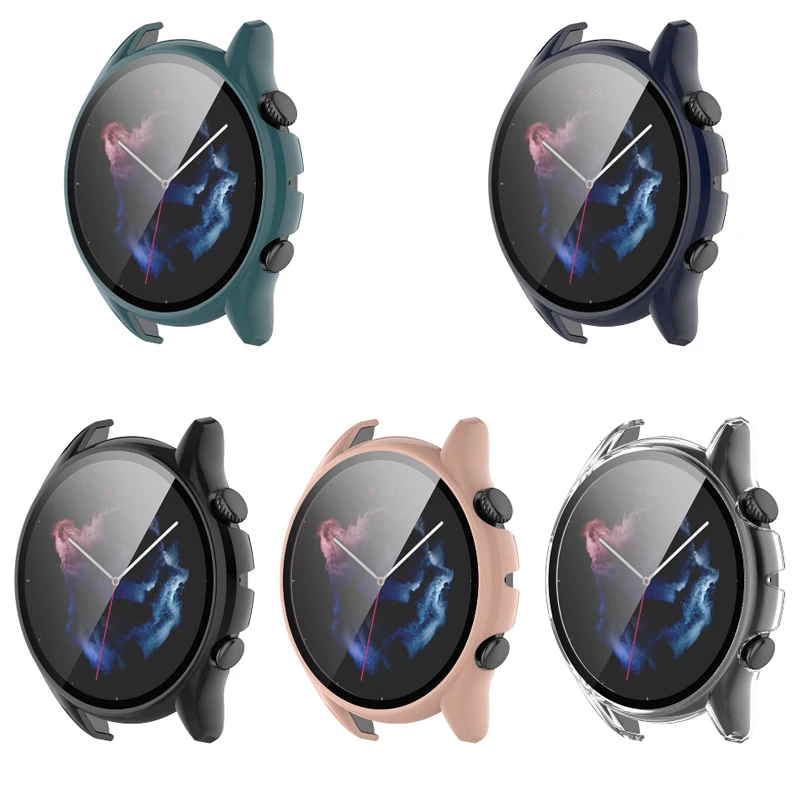 Película protectora de pantalla de vidrio de borde duro, carcasa para Amazfit GTR3, GTR2, GTR 3/2, GTS3, GTS 2e, GTS2 Mini, Bip U, Pro, GTR2e, GTS2e