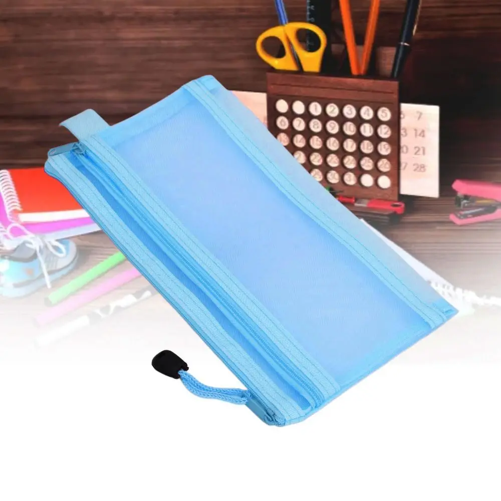

10pcs A6 Size Mesh File Bags Double Layer Blue/Pink/Black/White/Grey Mesh Zipper Pouch Practical 20.5*12cm Double Layer Mesh Bag
