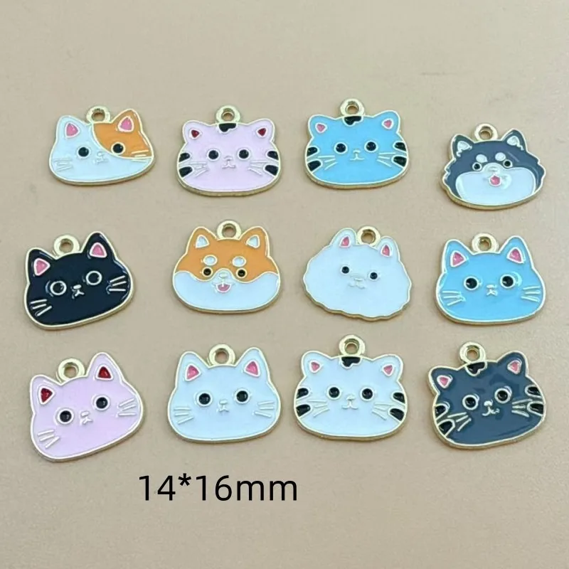 10Pcs Cute Cartoon Cat Head Charms DIY Small Pendants Handcraft Accessories for Necklace Earrings Luggage Jewelry Making