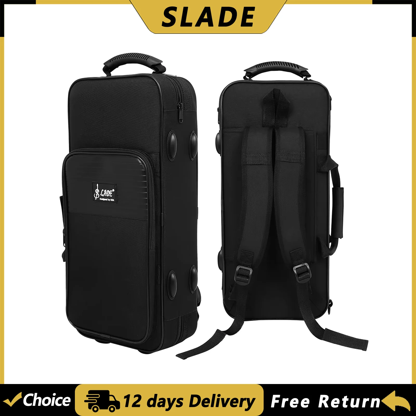 SLADE Trompetenkoffer, tragbare Trompeten-Aufbewahrungsbox, verdickter, leichter Rucksack, verstellbare Träger, Zubehör für Blasinstrumente