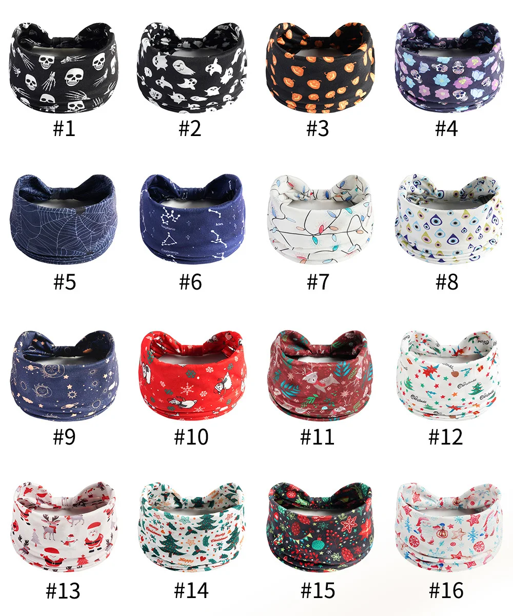 Christmas Printed Headband Sport Yoga Wide-brimmed Hairband Santa Claus Elk Elastic Hair Band Xmas Hair Accessories Headwear