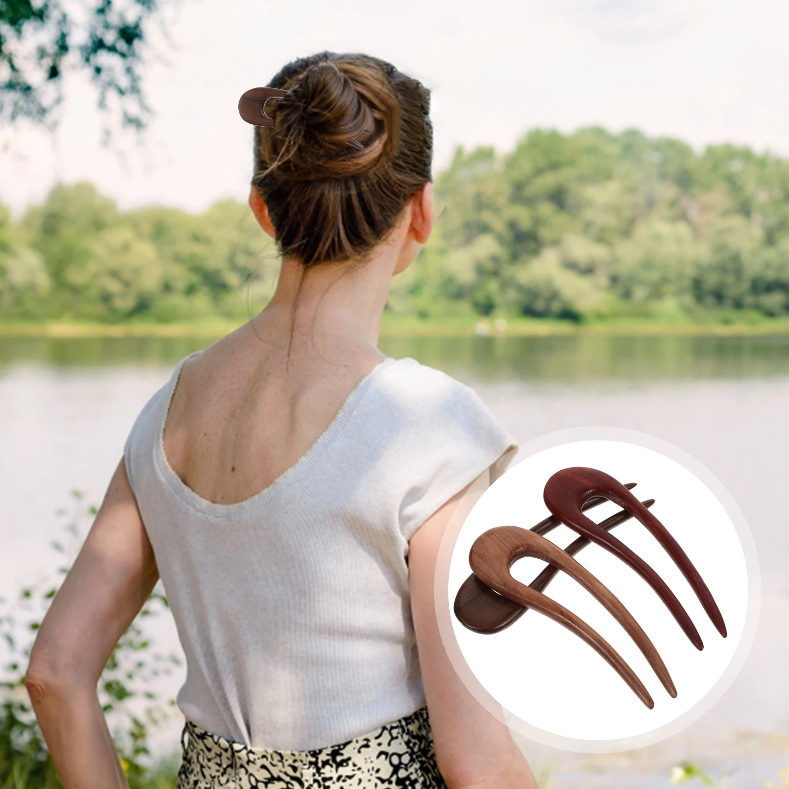 

3Pcs Hairpin Vintage U Shaped Wooden Hairpins Decorative Hair Accessories for Women Birthday Wedding Prom Hair Pin