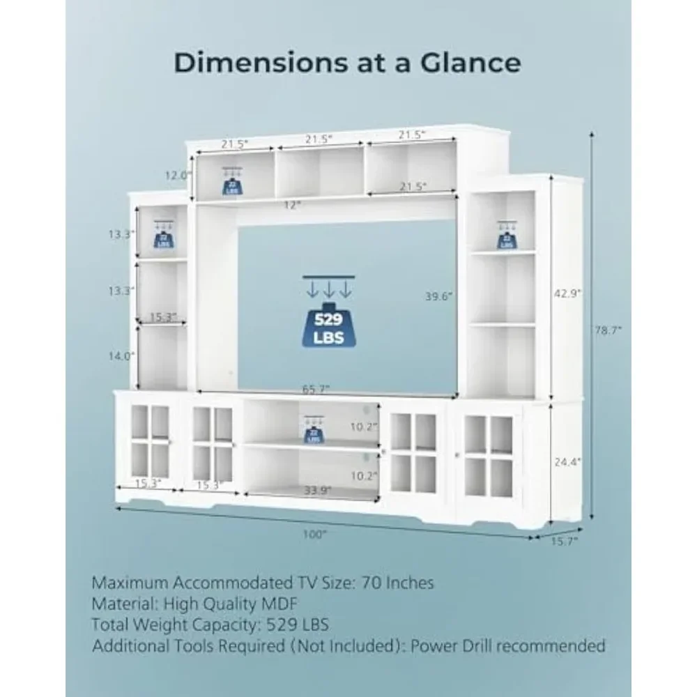 Large Wall Unit Entertainment Center with Storage,Living Room Tall Bookshelf with Storage, 65.7