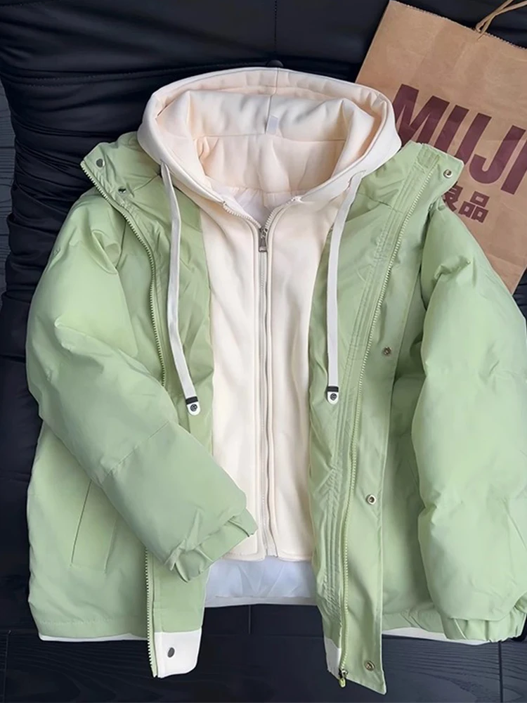 

Couples Matching Hooded Cotton Jaet Men's Winter Faion American Sle Bread Coat Warm Long Sve Zipper Closure Casual Wear