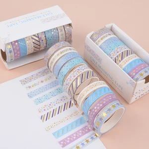 10 rolls estrellas washi cinta adhesiva adhesiva cinta escolar suministros de revista de oro 8 mejores ventas de oro Washi Gold - №4
